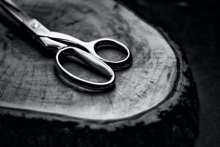 Shears on a piece of wood